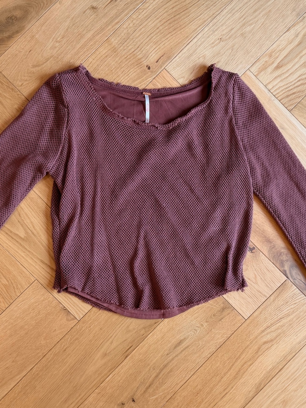 Free People Mauve Open Knit Distressed Sweater Top Size Small